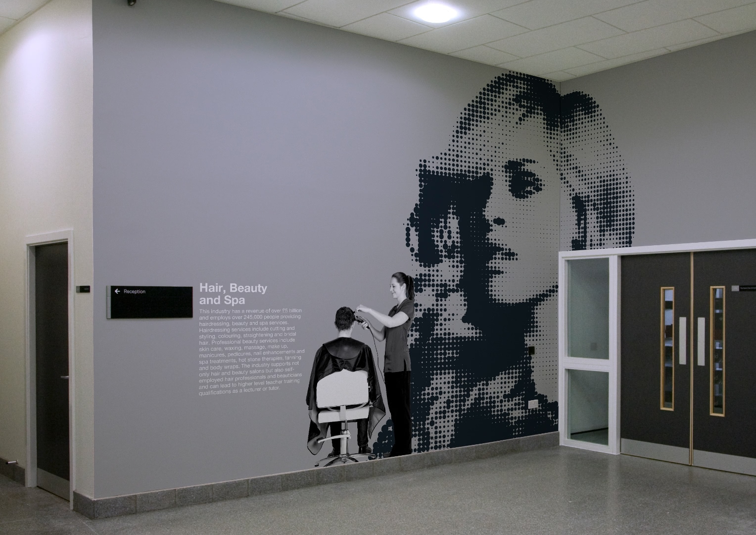 Furness College Wall Branding Creative artwork and graphic design.