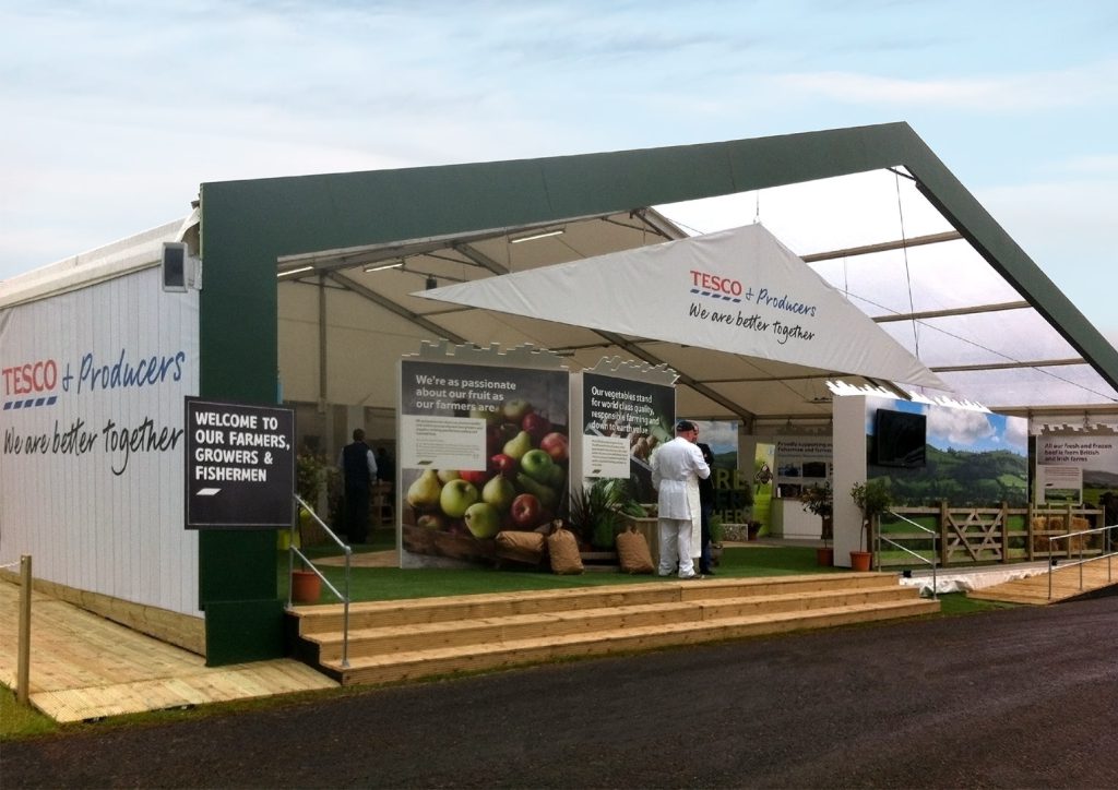 Tesco. Agricultural Show. Event space large format branding. Creative artwork and graphic design.