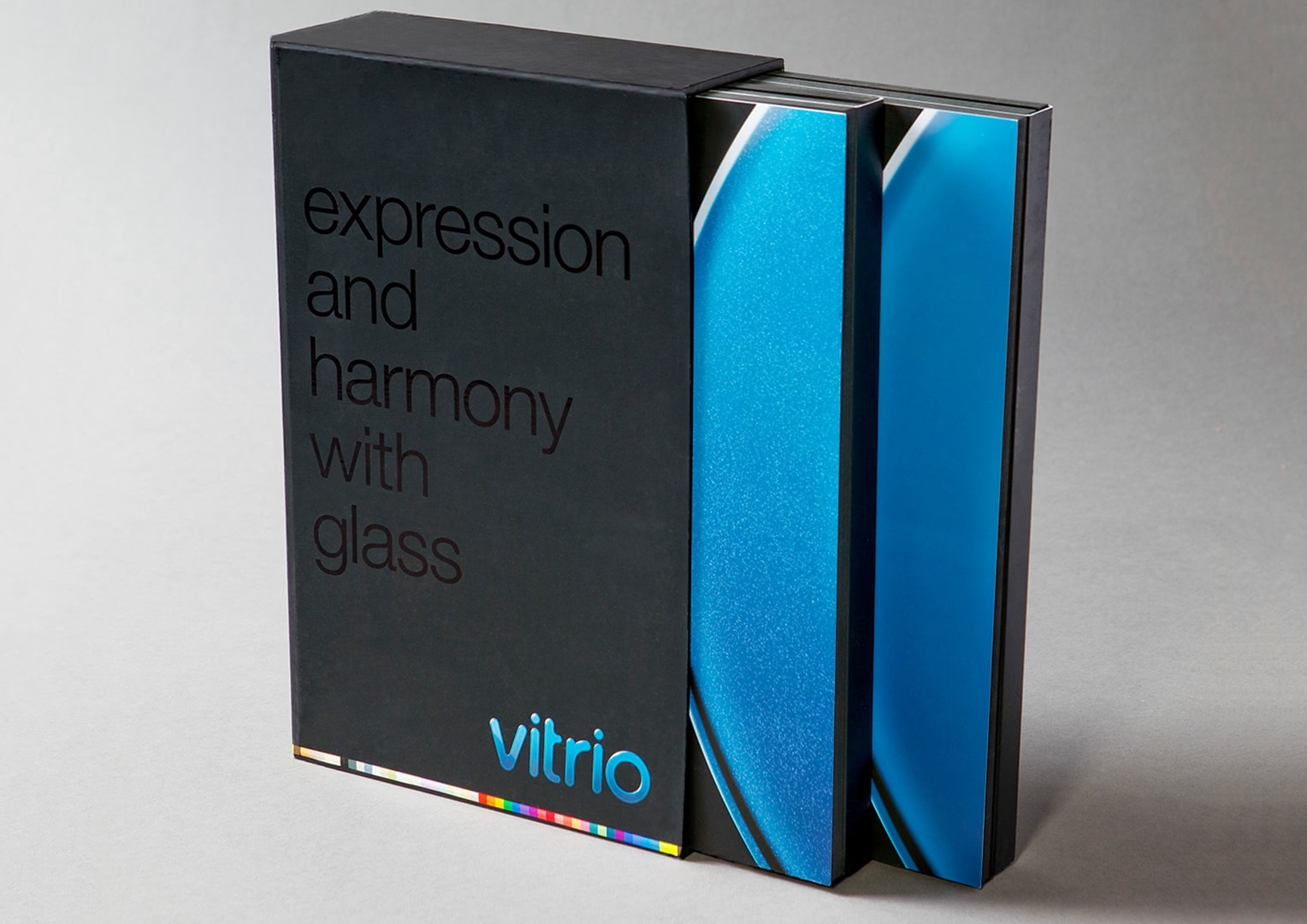 Saint Gobain Glass Solutions. Vitrio Glass Swatch Packaging. Creative artwork and graphic design.